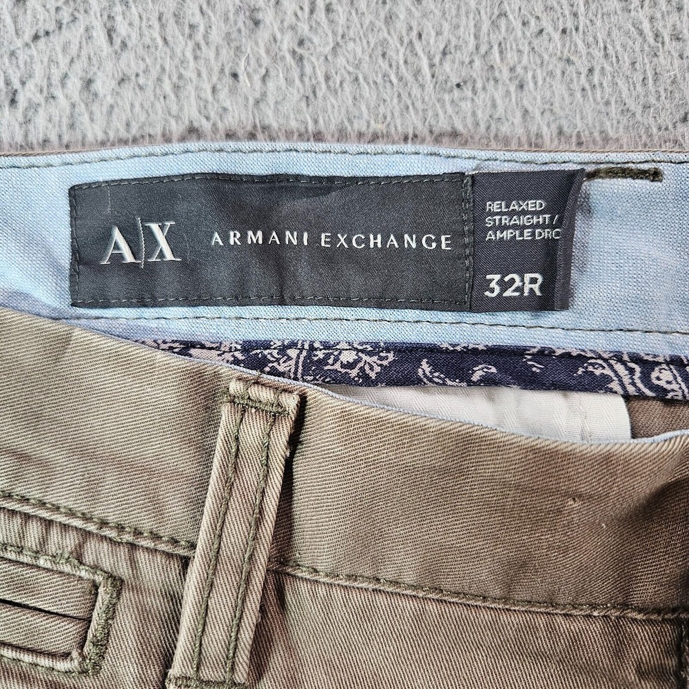 Armani Exchange Chino Pants Men 32 x 32 Relaxed Straight Cotton Greenish‎ Brown - Picture 3 of 14